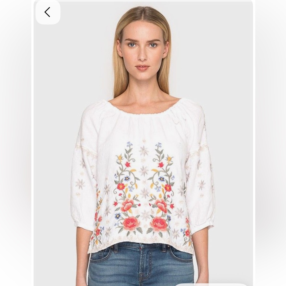 Johnny Was Embroidered Linen Top Size XS